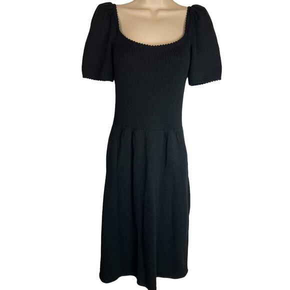 Vintage St. John for Saks Black Knit Dress Puff Sleeve Retro Designer Twee S M - Picture 4 of 16